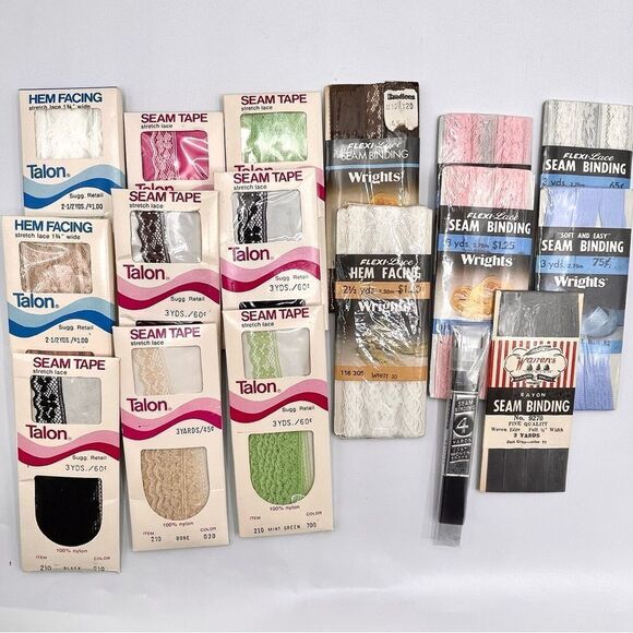 Seam Binding Tape Hem Facing Bias Tape Elastic Band Patches Cookie Tin Bundle - Picture 10 of 16